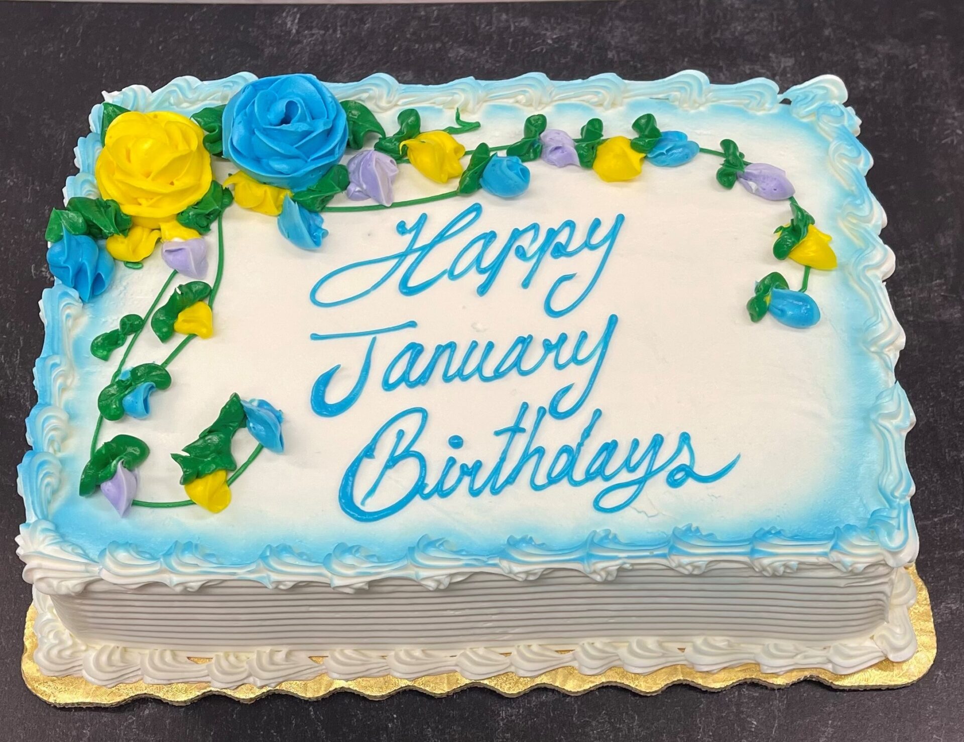 Quarter Sheet Corporate Cake Club Buttercream Scroll Work